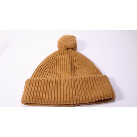 LUXTON Women's Ribbed Cashmere Wool Pom Pom Beanie Hat NIB 220 Camel One Size - Picture 9 of 11